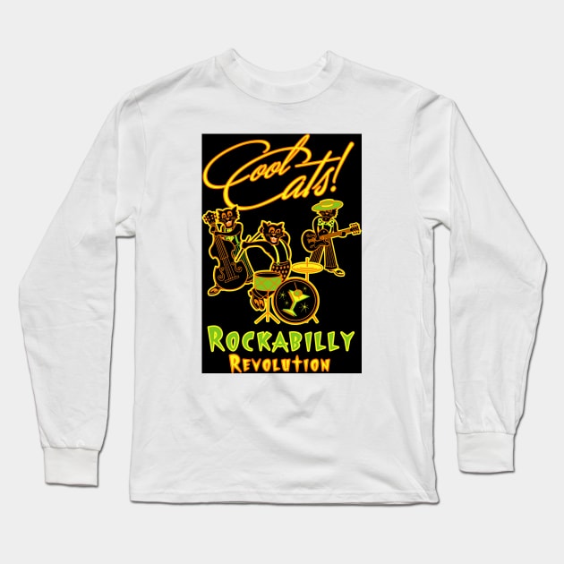 Cool Cats Rockabilly Long Sleeve T-Shirt by PLAYDIGITAL2020